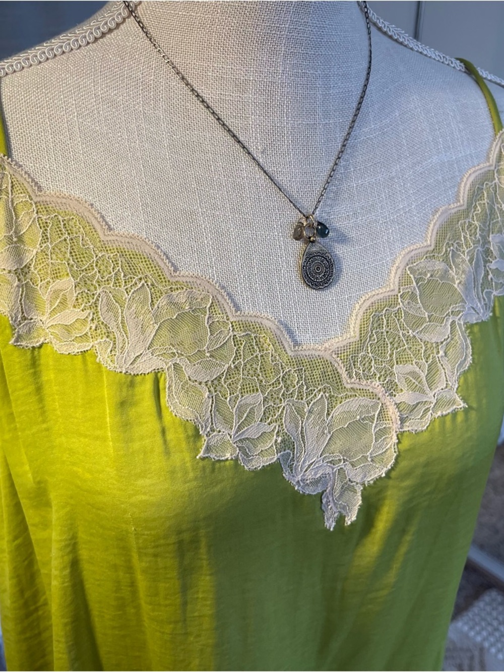 Witchy Vibes Lime Green Lace Trim Satin Fairy Whimsigoth Chemise Layer - Picture 5 of 9